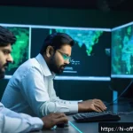 Home 20 범죄자의 인터넷 댓글 활동 분석 - A detailed digital crime investigation scene set in a high-tech cyber forensic lab, featuring a dive...