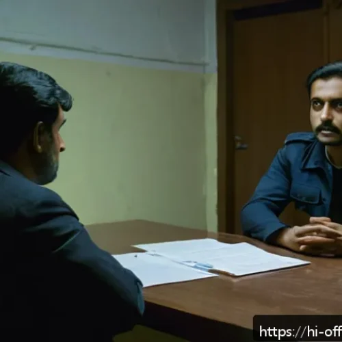 Home 30 범죄자의 자백을 이끌어내는 심리 기법 - A detailed scene inside an interrogation room focusing on a Hindi-speaking male suspect wearing mode...