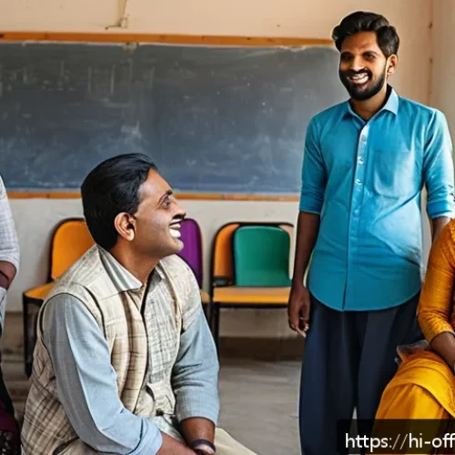 Home 17 마약 관련 범죄자의 사회 복귀율 - A hopeful scene depicting a diverse group of Indian adults in traditional and modern casual clothing...